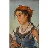 Roma, 1858 - 1914 / La piccola filatrice / Firmato A Bonifazi in alto a sinistra e iscrizione Capri 1878 in alto a destra by Adriano Bonifazi, oil on panel, offered Oct 2022
