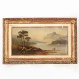 Scozia, 1846 - Edimburgo, 1924 / Paesaggio lacustre / Firmato J L Wingate in basso a destra by James Wingate Lawton, oil on cardboard, offered Oct 2022