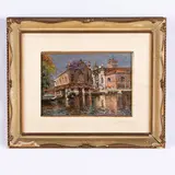 Coin, 1859 - Roma, 1937 / Veduta di Venezia con chiesa / Canale a Venezia / Firmato Reyna Venezia in basso a destra by Antonio Maria Reyna Y Manescau, oil on cardboard, offered Oct 2022