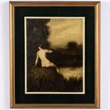 Federico Rossano, Napoli, 1835 - 1912 / Paesaggio con nudo femminile / Firmato Rossano in basso a sinistra