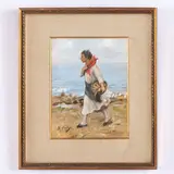Vincenzo Migliaro, Napoli, 1858 - 1938 / La venditrice di pesce / Firmato V Migliaro e datato 1919 in basso a sinistra