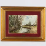 Attilio Pratella, Lugo, 1856 - Napoli, 1949 / Lungo il fiume / Firmato A Pratella in basso a destra, oil on cardboard