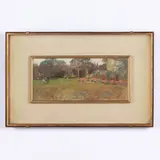 Giuseppe Casciaro, Ortelle, 1863 - Napoli, 1945 / Giardino fiorito con figure / Firmato G Casciaro e datato 1919 in basso a sinistra