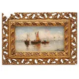 Achille Dovera, Milano, 1838 - 1895 / Marina con barche / Firmato A Dovera in basso a destra, oil on cartoncino applicato on panel