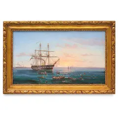 Tommaso de Simone, Napoli, 1805 - 1888 / La fregata principe Umberto soccorre la corazzata re d'Italia / Firmato De Simone e datato 1883 in basso a destra, oil on canvas