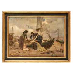 Fritz Raupp, Norimberga, 1871 - Monaco, 1949 / Pescatori / Firmato Friedrich Raupp in basso a sinistra, oil on canvas