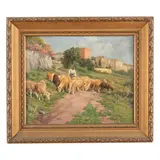 Roma, 1872 - 1948 / Pastore con gregge / Firmato De Simoni, Roma in basso a destra by Publio De Simoni, oil on canvas applicata on panel, offered Oct 2022
