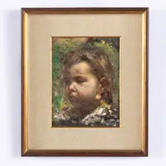Napoli, 1876 - 1936 / Viso di bimba con ciliegie / Firmato L Postiglione in basso a sinistra by Luca Postiglione, oil on cardboard telato, offered Oct 2022