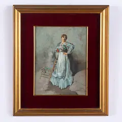 Napoli, 1841 - 1915 / Ritratto di donna in un interno / Firmato E Dalbono in basso a destra by Eduardo Dalbono, oil on panel, offered Oct 2022