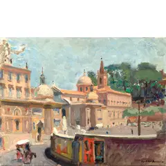 Firenze 1906 - Milano 1975 / Piazza Santa Maria del Popolo, 1960 by Ugo Vittore Bartolini, oil on canvas, offered Oct 2022