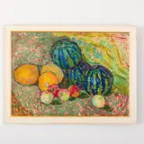 Vasyl Dmitrovich Chegodar, Chervonyy Yar, 1918 - Kiev, 1989 / Natura morta con angurie e meloni / Firmato V Chegodar in basso a destra, oil on cardboard
