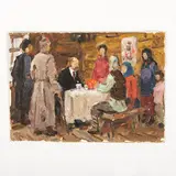 Olexandr Grigorovich Maksimenko, Vilkhovatka, 1916 - Kiev, 2011 / Lenin con i contadini / Firmato O Maksimenko in basso a destra, oil on cardboard