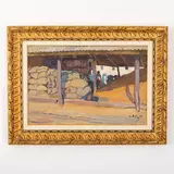 Tetyana Nylivna Yablonska, Smolensk, 1917 - Kiev, 2005 / Contadini nell'aia / Firmato Yablonska e datato 64 in basso a destra