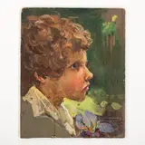Kalavtsi, 1890 - 1984 / Ritratto di bambino / Firmato Konovalyuk e datato 1971 in basso a destra by Fedir Zotikovich Konovalyuk, oil on cardboard telato, offered Oct 2022