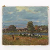 Grigoriy Stepanovich Vasetskiy, Novoivanovka, 1928 / Al pascolo / Firmato Vasetskiy e datato 53 in basso a sinistra