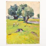 Evgeny Nisonovich Levin, Kharkiv, 1922 - 1993 / Cicogne nel parco, oil on cardboard