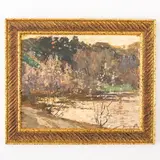 Zhitomyr, 1914 - 1984 / Paesaggio fluviale / Firmato Koshtelanchuk in basso a destra by Leonty Pylypovich Koshtelanchuk, oil on cardboard, offered Oct 2022