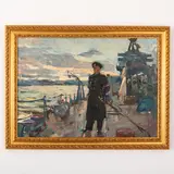 Volochysk, 1912 - Kiev, 2002 / Sulla nave da guerra / Firmato Tartakovskiy in basso a sinistra by Isaak Iosifovich Tartakovskiy, oil on cardboard, offered Oct 2022