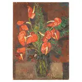 Viktor Zaretsky, Belopolye, 1925 - Kiev, 1990 / Vaso con anthurium / Firmato V Zaretsky in basso a destra, oil cartone telato