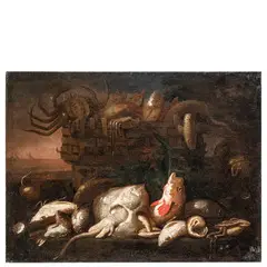 Elena Recco, Coppia di nature morte con pesci, oil on canvas