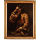 Giovane ragazza che soffia in un braciere by Matteo Ghidoni detto Dei Pitocchi, oil on canvas, offered Nov 2022
