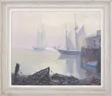 Charles Stepule, Two Sloops at Sunset, Oil on Canvas