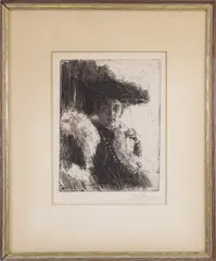 Portrait Mrs. Henry Spies Kip Wearing a Hat by Anders Zorn, circa 1904, Etching, offered Apr 2024