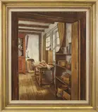 Alfred Brule, Kitchen Fall Harvest Scene, Oil on Board