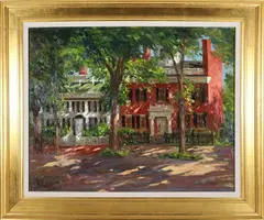 Historic Home – West Brick on Main Street by Rudolph Colao, Oil on Masonite, offered Aug 2024