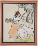 Jerome Myers, Portrait of Young Girl with Harvest Bowl of Truffles and Two Attentive Pigs