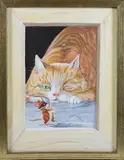 George Davis, Portrait of a Sleepy Cat and Mouse, Oil on Canvas