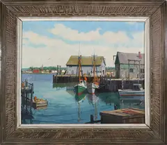 Charles T. Stepule, View of Rockport Harbor, Oil on Canvas