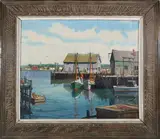 View of Rockport Harbor by Charles T. Stepule, Oil on Canvas, offered Aug 2024
