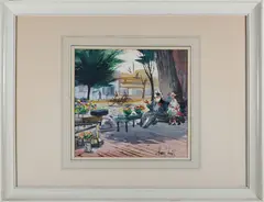 Main Street Flower Stand by C. Robert Perrin, Watercolor, offered Aug 2024