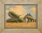 The Sea Serpent Balloon at Jetties Beach by Tony Sarg, circa 1937, Oil on Board, offered Aug 2024