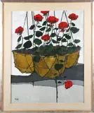 Roy Bailey, Hanging Geranium Flower Basket, Oil on canvas