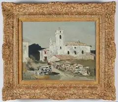 Roland Oudot, Paysage Basque: Provincial Church, Oil on Canvas