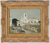 Roland Oudot, Paysage Basque: Provincial Church, Oil on Canvas