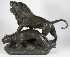 Leon Bureau, Family of Lions, circa 1900, Bronze
