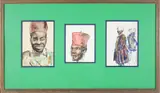 Peter Hurd, Three Studies of West Africans and Pakistanis, Pen and Ink with Watercolor