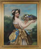 Lovely Maiden Holding a Flower Basket by George Gardner Fish, Pastel, offered Aug 2024