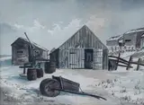 Exterior of Fish House Sconset, Nantucket by George F. Hammond, Watercolor on Paper, offered Aug 2024