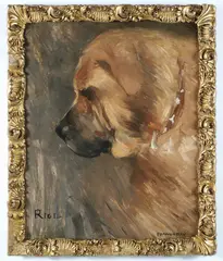Francis Day, Portrait of Rigi, the Newfoundland Dog, Oil on Artist Board