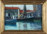 Emily Hoffmeier, Fishing Boats at Nantucket Harbor, 1936, 1936, Oil on Artist Board