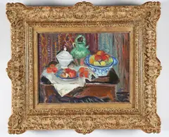 Charles Camoin, Tabletop Still Life with Fruit, Oil on Artist Board