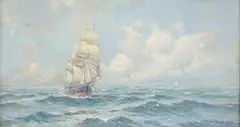 Arthur V Diehl, Through The White Caps, Oil on Board Painting