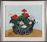 Andrew Shunney, Geraniums In A Wicker Basket