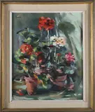 Andrew Shunney, Geraniums in Three Clay Pots
