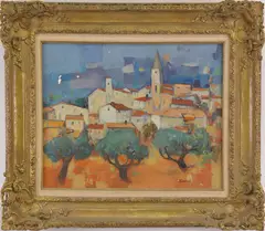 Pierre Bordenave, Villagescape, Oil on Canvas