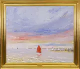 Paul Galschneider, Sailboats Rounding Brant Point, Oil on Canvas